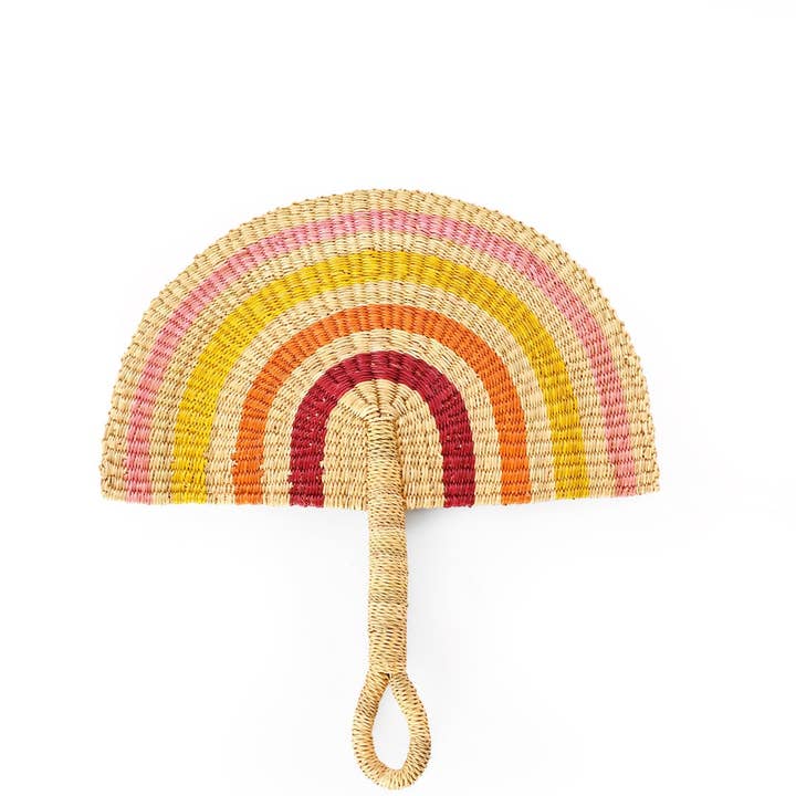 Swahili | AFRICAN MODERN - Wholesale Wall Accent - Sunset Elephant Grass Half-Moon Hand Fan