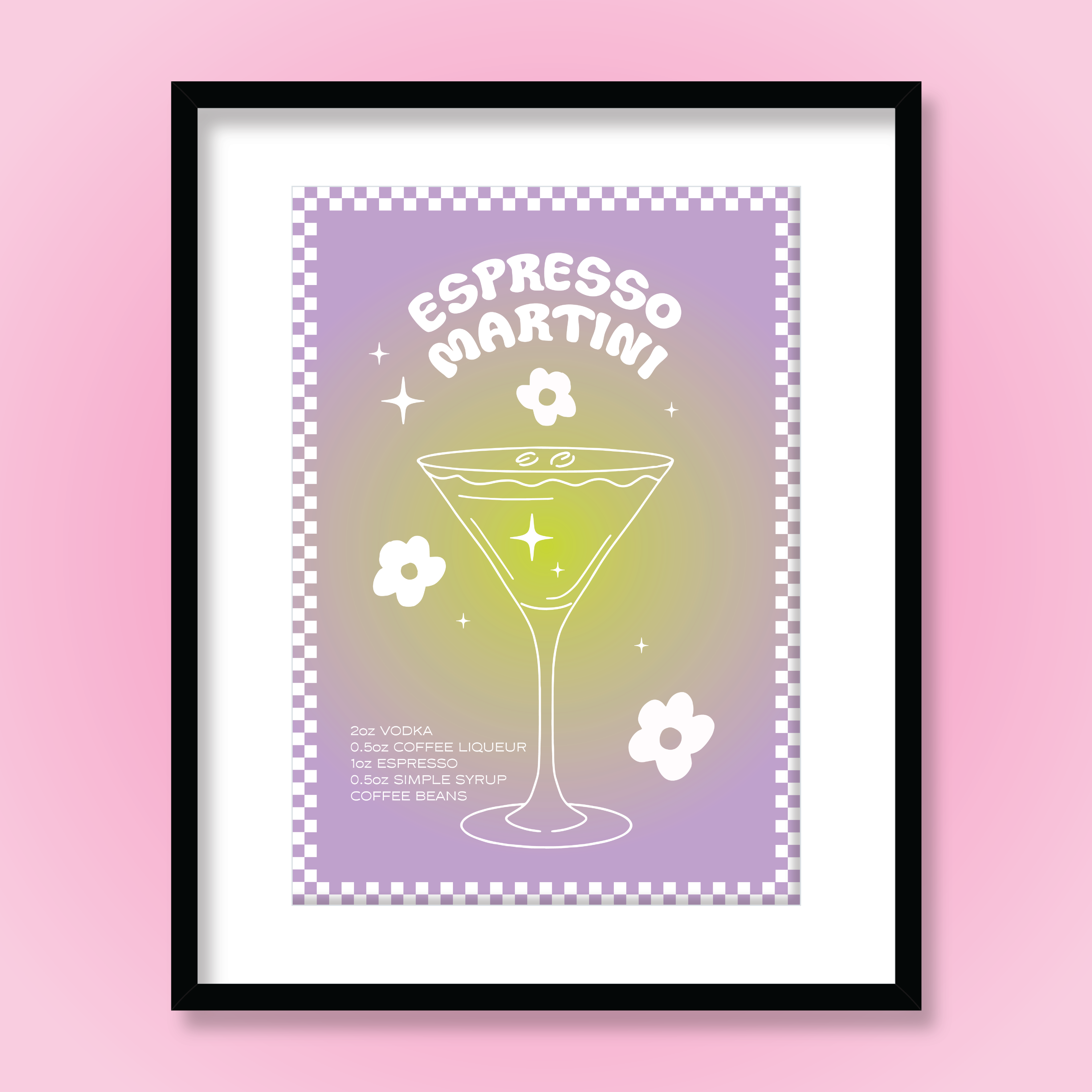 Ruby Roller Art - Wholesale Kunstprint - Groovy 60s Espresso Martini Cocktailbar Gradiënt Art Print2