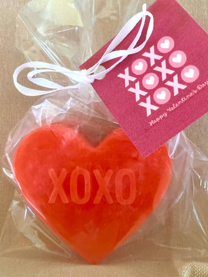 Candy Heart Soap with XOXO with tag: Valentines Day for wholesale by Plunk Soap and Candle Company