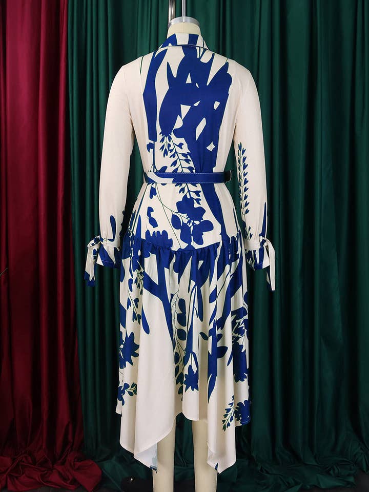 Aria Romance - Wholesale Dress - Women's - Printed V Neck Long Sleeve Dress with Belt Irregular Pattern19