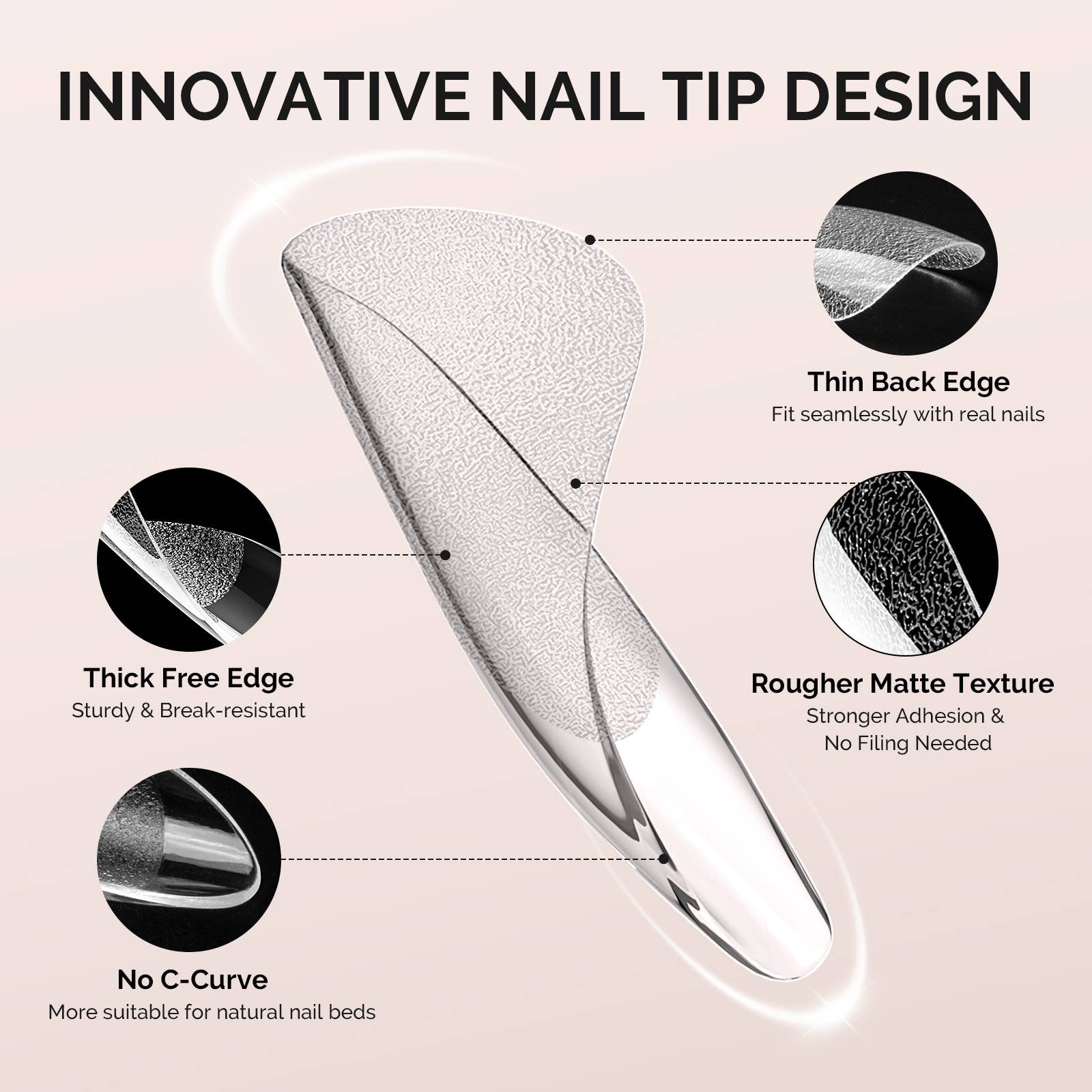 MELODYSUSIE - Wholesale Press-on nepnagels - 300 stuks halfmatte doorzichtige acryl nageltips voor volledige dekking2