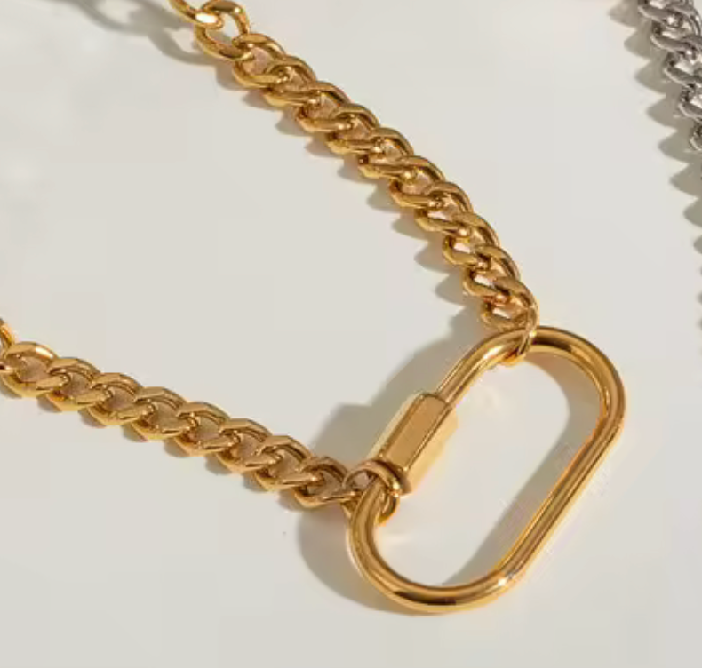 HoopLa – Engroshandel Led/kæde halskæde – HoopLa karabiner halskæde i rustfrit stål med tofarvet design6