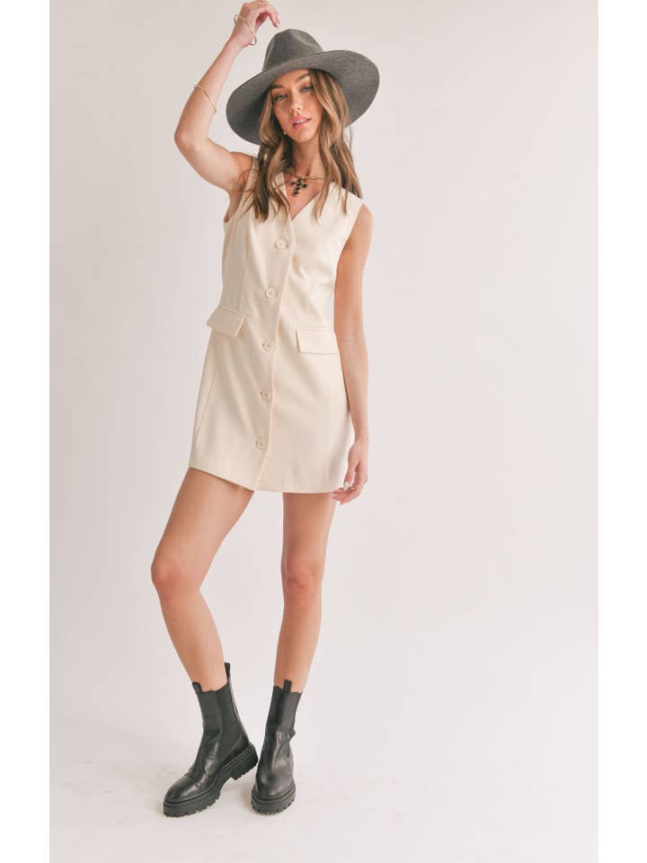 Sage The Label - Wholesale Dress - Women's - Serene Back Cutout Blazer Dress: CREAM