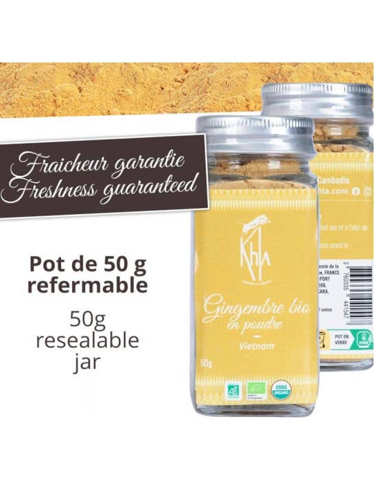 Khla - L'épicerie du Mékong - Wholesale Dried Spice - Ginger - Organic - powder - 50g - Jar5