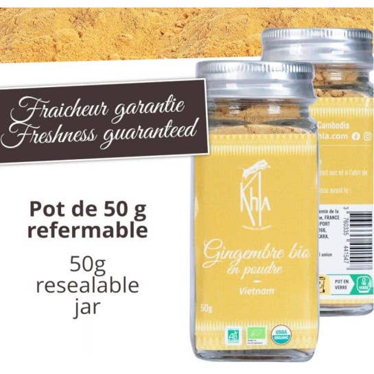 Khla - L'épicerie du Mékong - Wholesale Dried Spice - Ginger - Organic - powder - 50g - Jar5