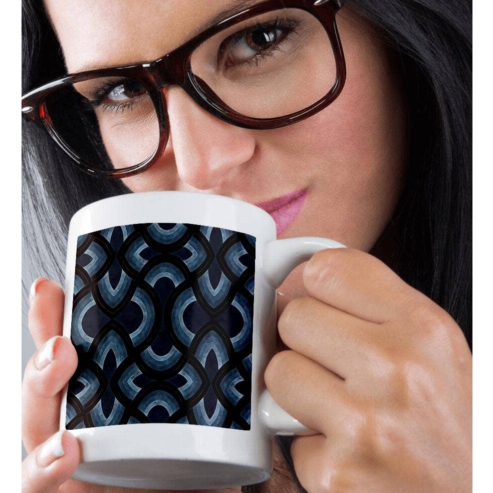 3dRose - Wholesale Coffee Mug - 3dRose, Vintage Groovy Rainbow In Inkwell Blue and Grey MidCentury Modern Art, Mug9