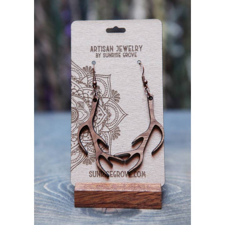 Sunrise Grove - Wholesale Dangle Earrings - Deer Antlers Wood Earrings - Walnut Wood Elk Antler Earring