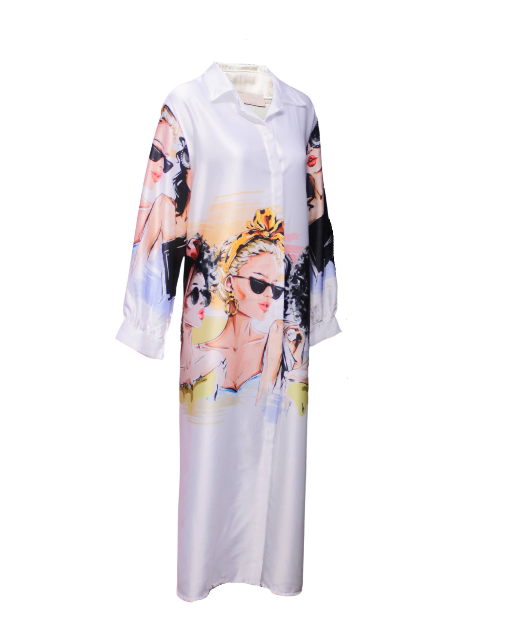 BanBat – Engroshandel Kjole - Dame – Satinskjortekjole med trykt mønster - REF: 307363