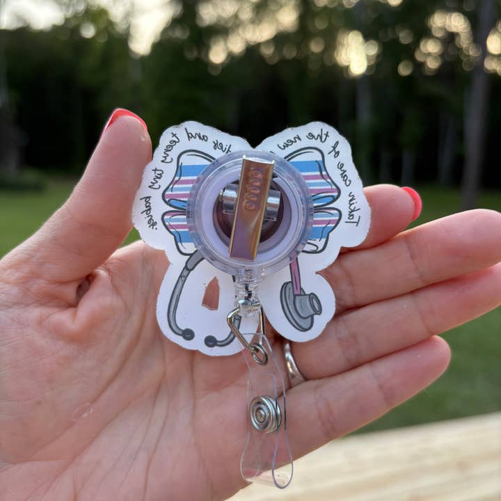 Hello Darling Designs - Wholesale Badge Accessory - Women's - New Mama Nurse Bow Badge Reel – Acrylic Clip1