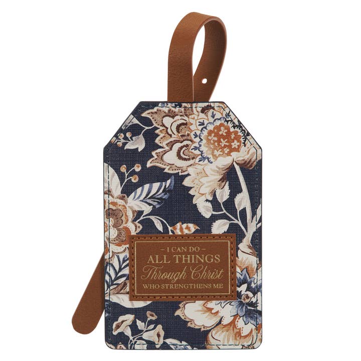 Christian Art Gifts - Wholesale Luggage Tag - Luggage Tag Navy/Brown All Things Phil. 4:13