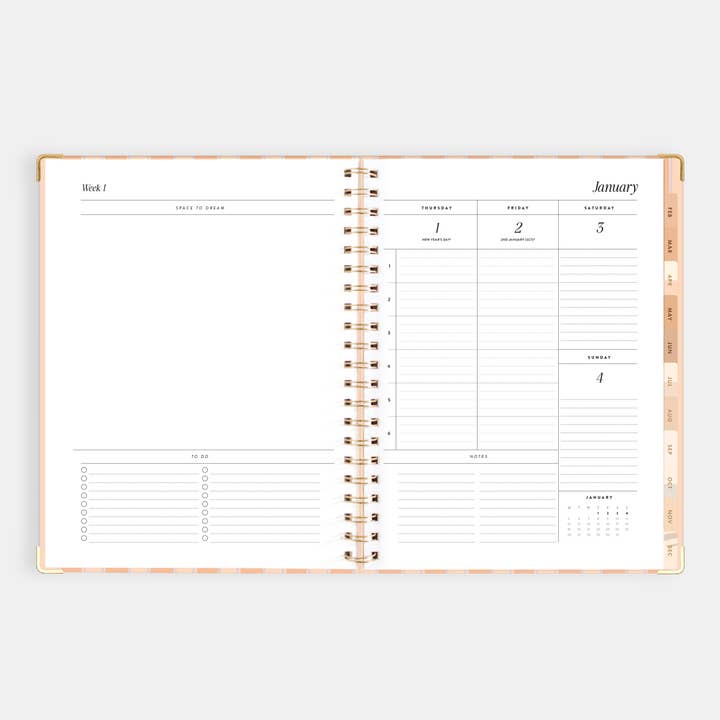 Fox & Fallow - Wholesale Planner - 2026 Coral Stripe A4 Academic Vertical Spiral Planner20
