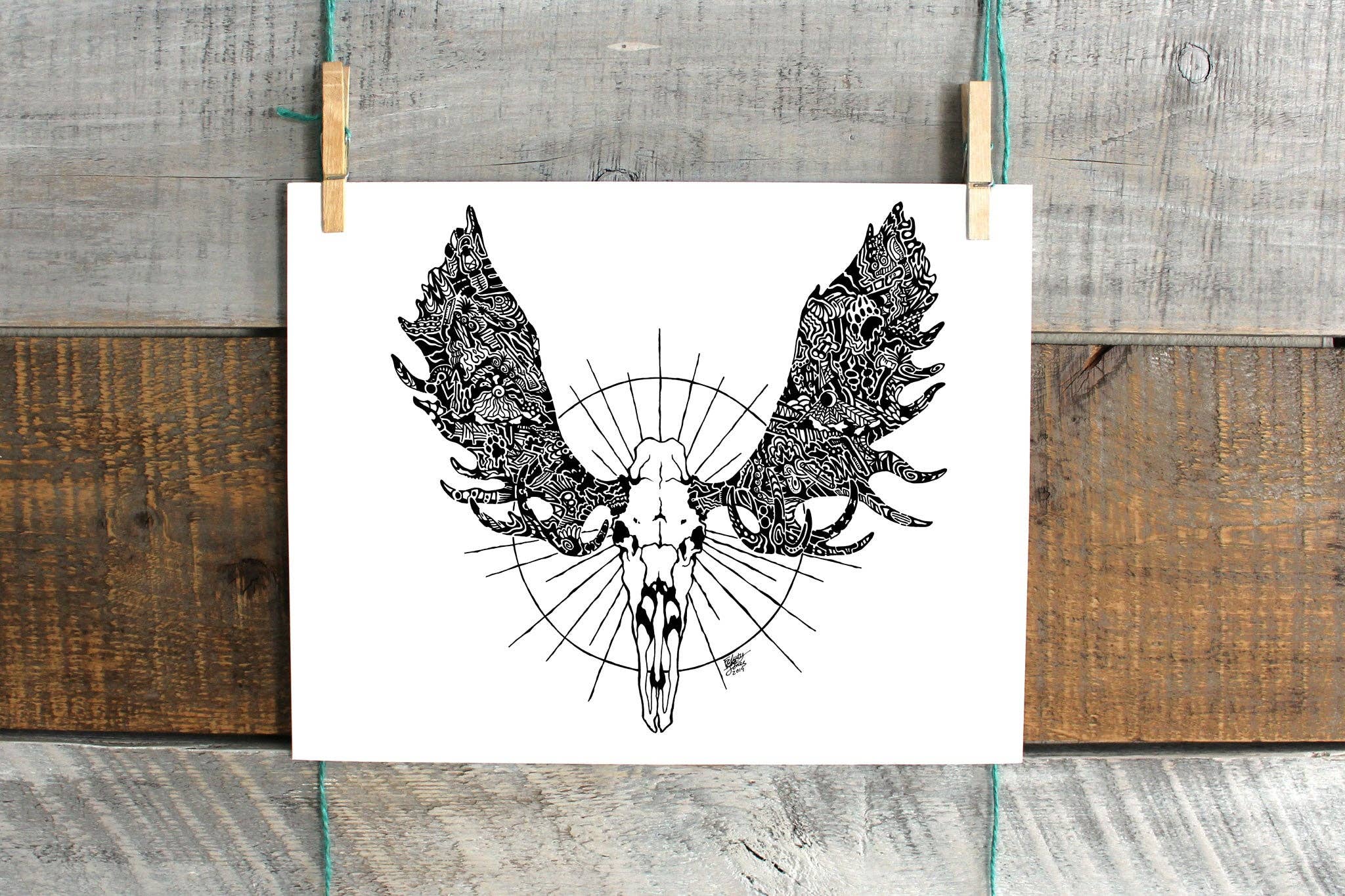 FJ Creations – wholesale Art print – Doodle Moose Skull - Fine Art Print2