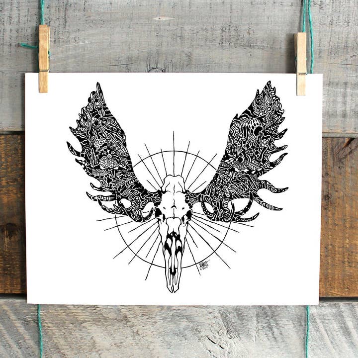FJ Creations – wholesale Art print – Doodle Moose Skull - Fine Art Print2