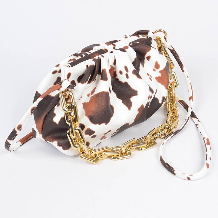 3AM BY H&D ACCESSORIES - Wholesale Crossbody Bag - Women's - Faux Leather Cow Print Clutch W/Link Chain4