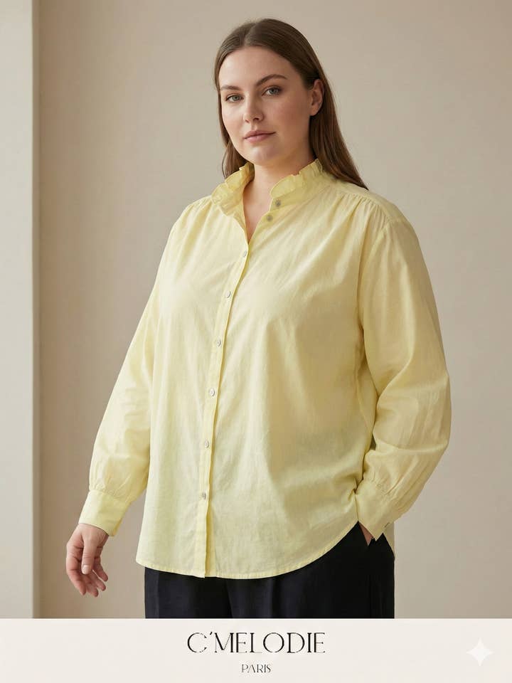 Large Size - Loose Shirt with Gathered Collar for wholesale by C'MELODIE