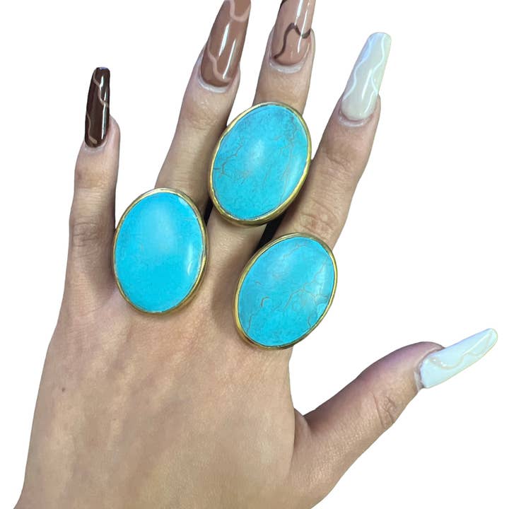 Harkiss Designs - Wholesale Single Stone/Solitaire Ring - Soldered Turq Indian Stone Ring Collection