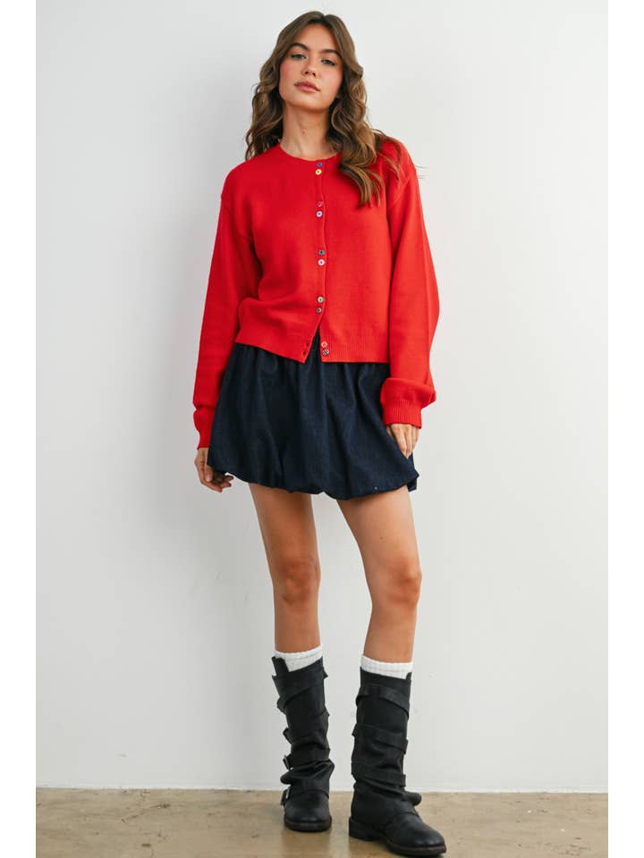 BUTTERMELON - Wholesale Cardigan - Women's - Long Sleeve Buttoned Cropped Cardigan - BMC7906