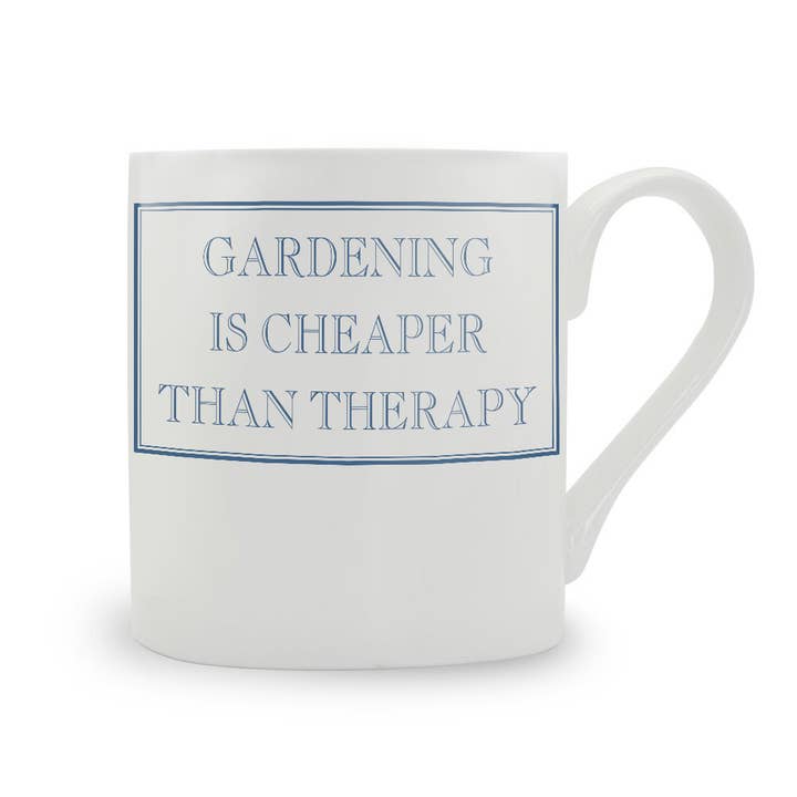 Tuinieren is goedkoper dan therapie — mok van bone china voor wholesale door Stubbs Mugs