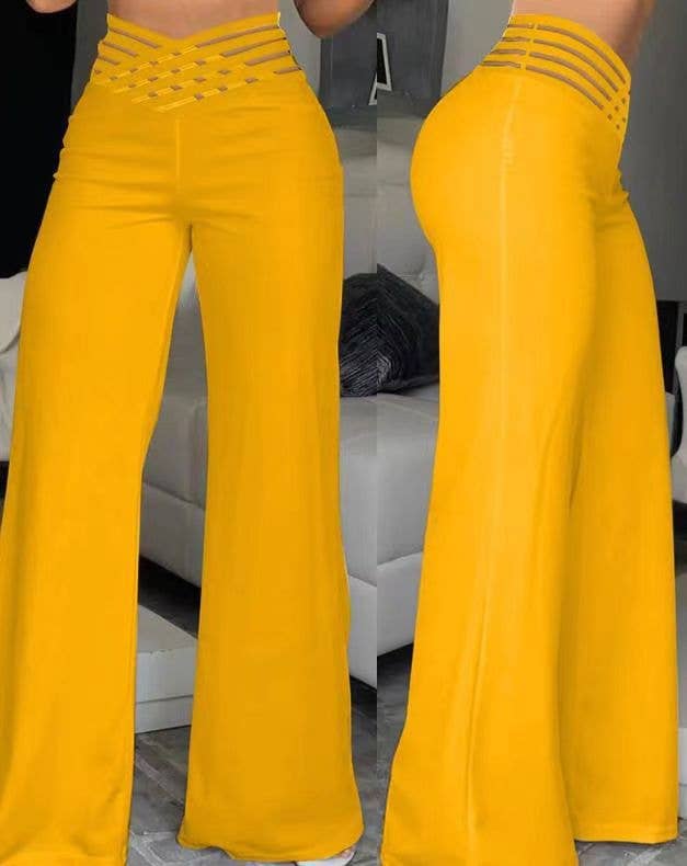 Tourtiwi - Vente Pantalon – femme - Pantalon évasé à ceinture creuse décontracté à taille haute5