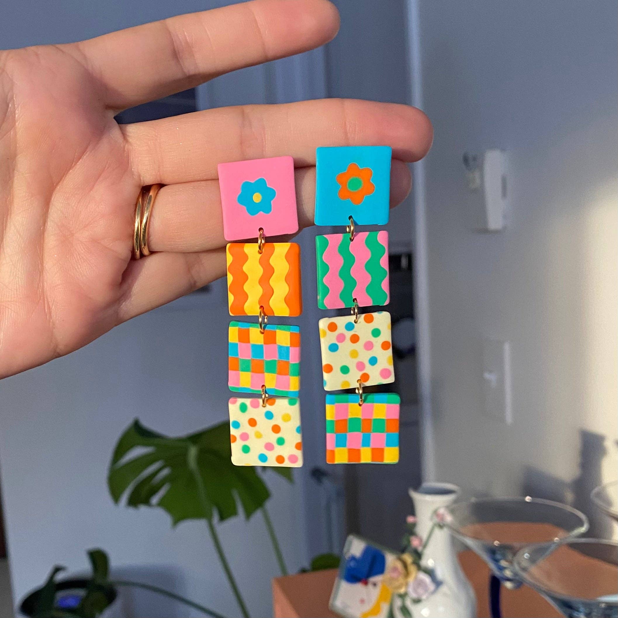 Sunny and Sal - Wholesale Dangle Earrings - Mismatch Square Earrings0