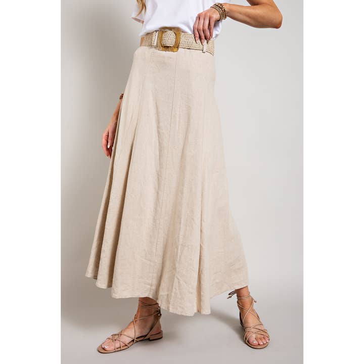 Sweet Generis - Wholesale Skirt - Women's - LINEN MAXI FLARE SKIRT with TRIM BELT3