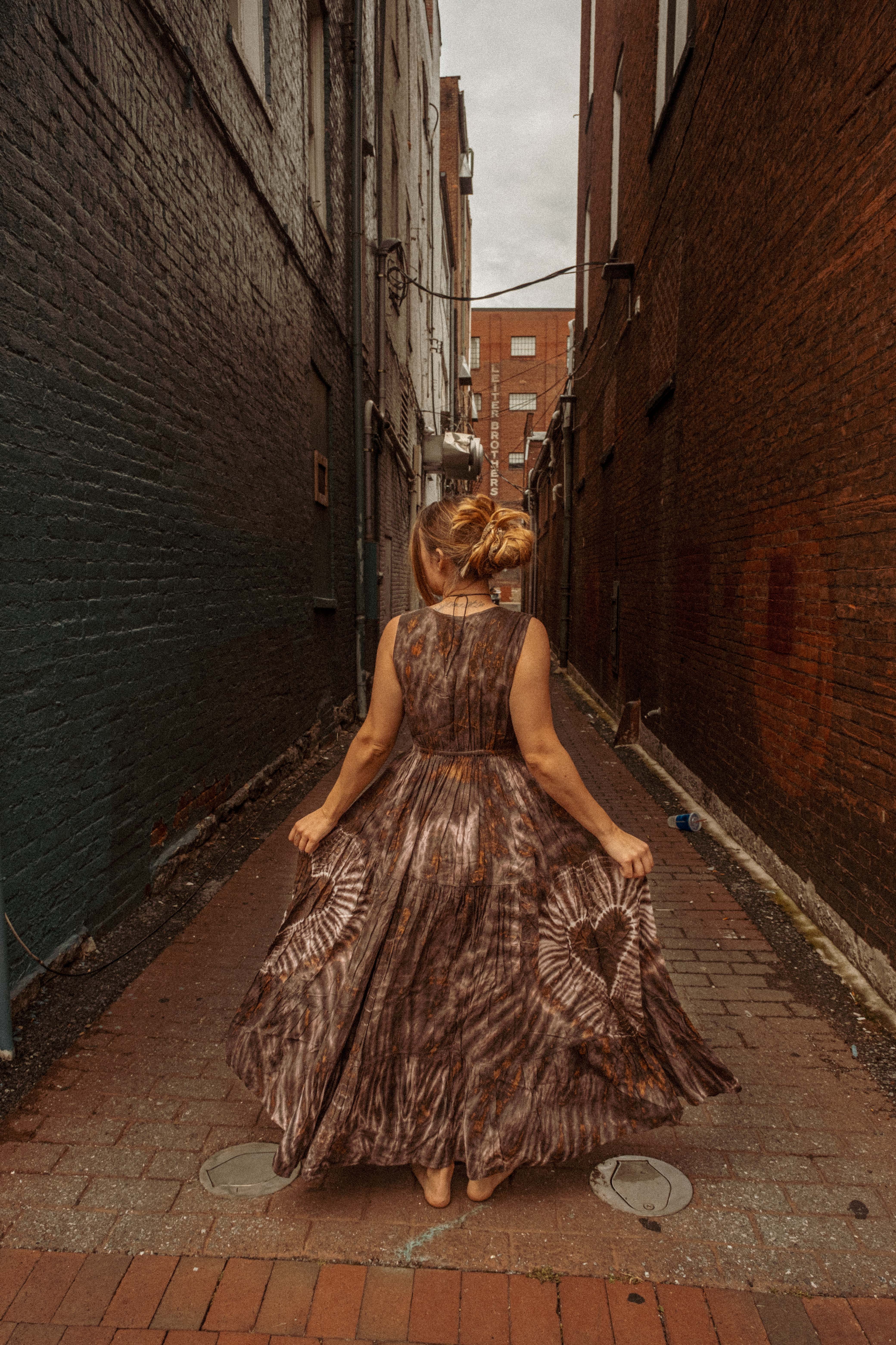 Gardenbelle Shop - Wholesale Dress - Women's - Hippie Boho Love Hand Tie Dyed Maxi Dress, Heart Neutrals8