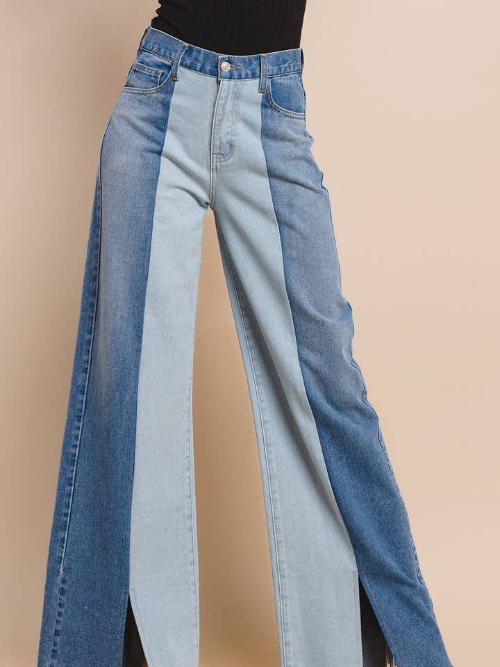 LT DENIM MID DENIM COLORBLOCK JEANS WITH SPLIT SEAM 2425 for wholesale on Faire