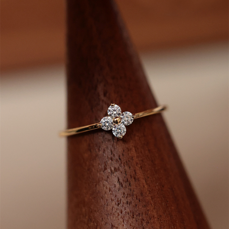 Perimade & Co. LLC - Wholesale Multi-Stone Ring - Dainty Four Leaf Clover Stacking Ring in 925 Sterling Silver2