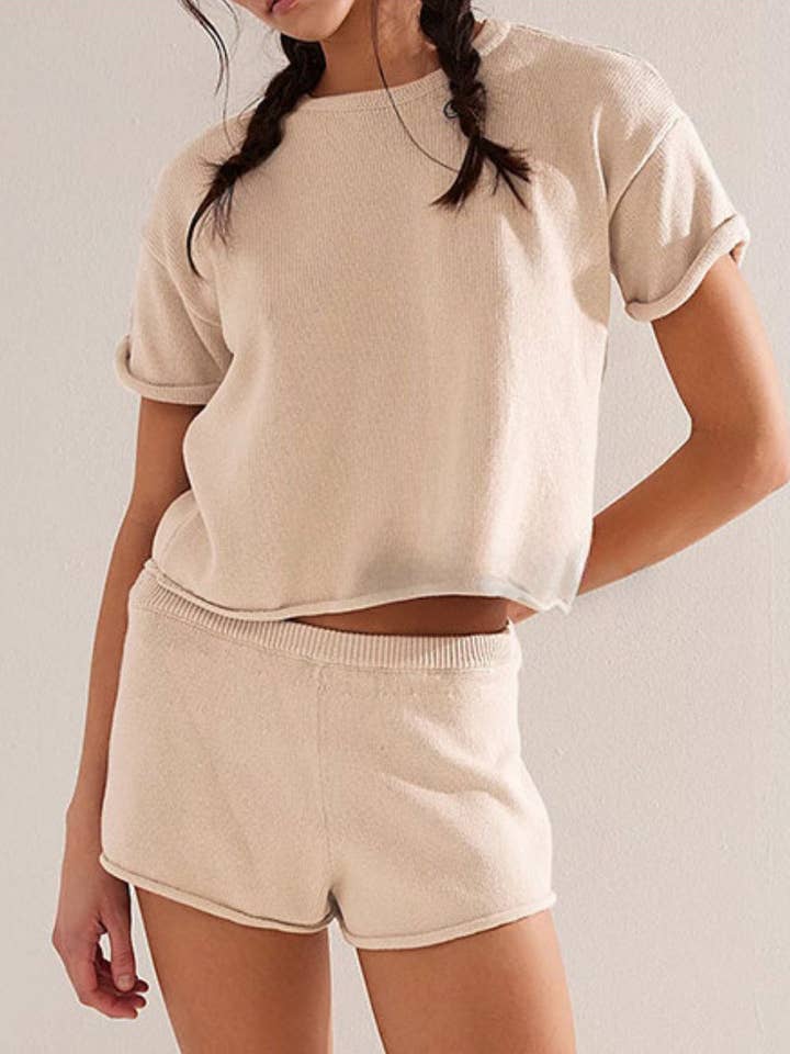 Conjunto Casual de Malha Curta de Cor Sólida DP25A934 por atacado de Dipped Shop