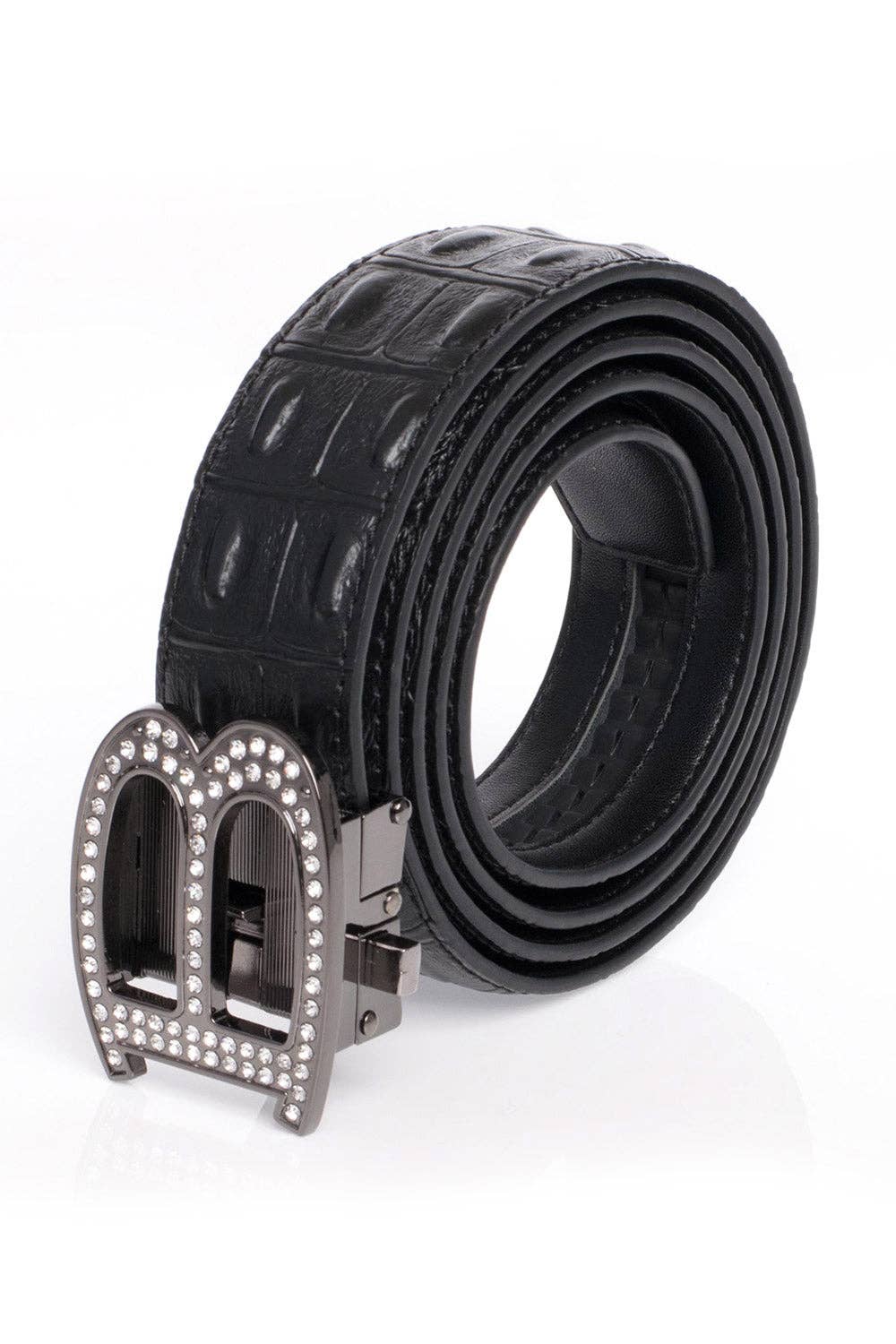 BARABAS – wholesale Belt – Men's – Men's Rhinestone B Letter Buckle Leather Belt BK81029