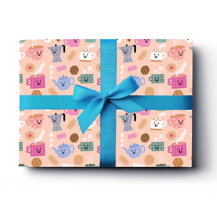 Papel de regalo de té + galletas | Papel plano | Ilustración peculiar para venta al por mayor de Stormy Knight