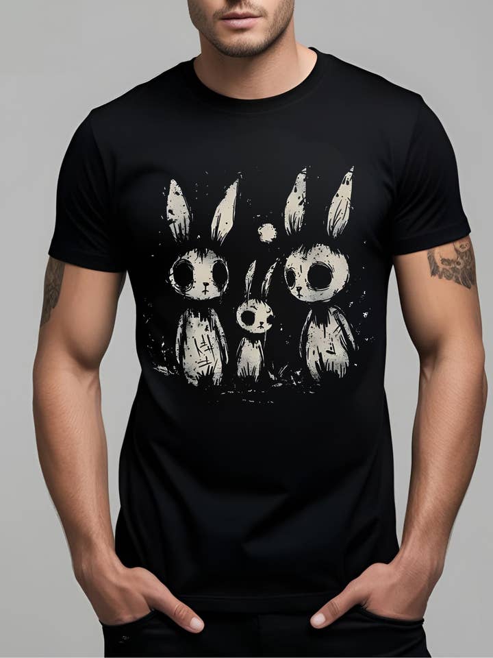 Brick Shirt House - Wholesale T-Shirt (Graphic) - Unisex - Creepy Bunnies Goth T-Shirt Cotton Bunny1