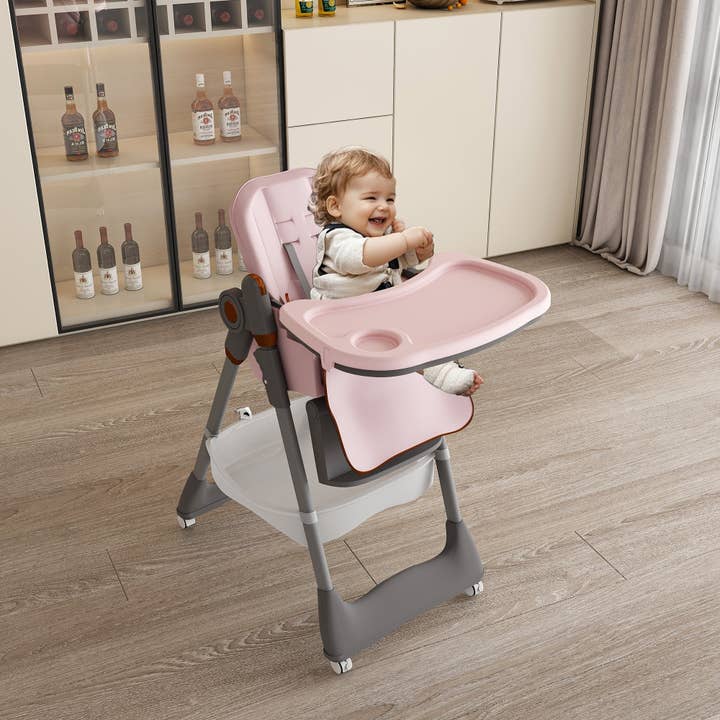 39F Inc. - Wholesale Highchair - Baby - Adjustable Baby High Chair with Wheels Pink 0–6 Years