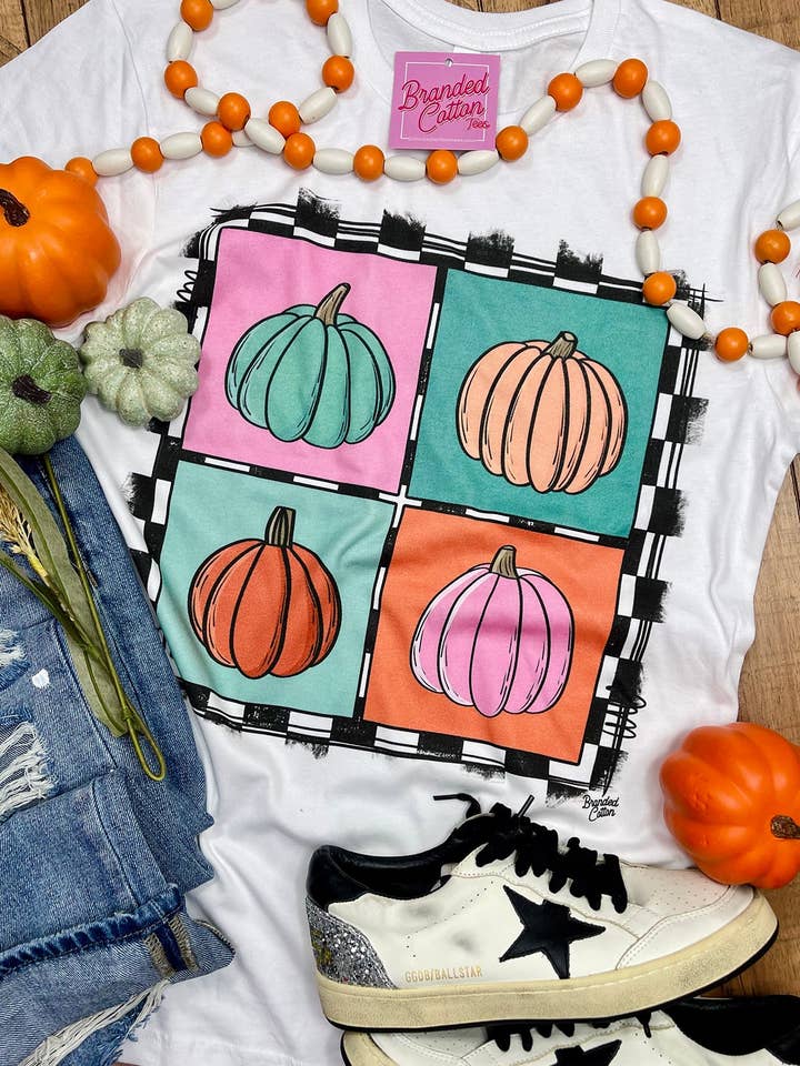 Checkered Square Pumpkins Tee for wholesale by Branded Cotton
