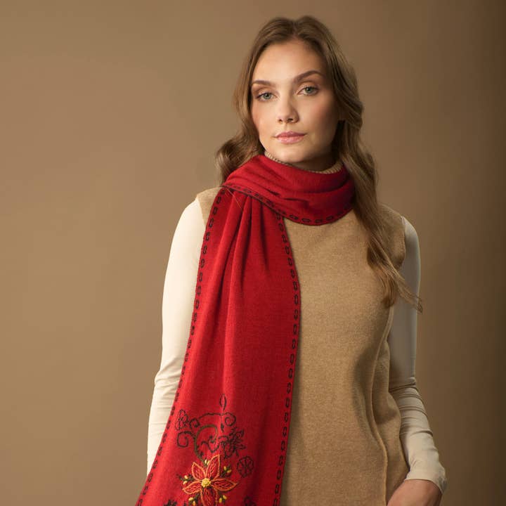 WUAMAN - Alpaca - Vendita all'ingrosso Sciarpa - Donna - Sciarpa Emilia Alpaca | Ricamo a mano | Floreale3