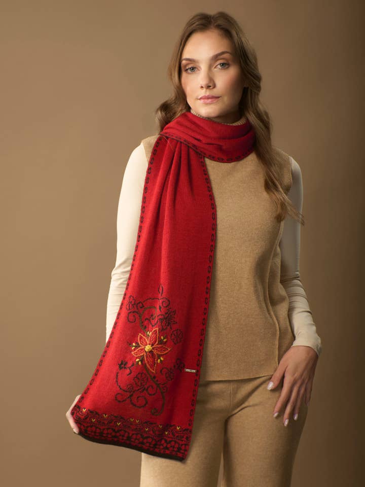 Emilia Alpaca Scarf | Hand Embroidery | Floral for wholesale by WUAMAN - Alpaca