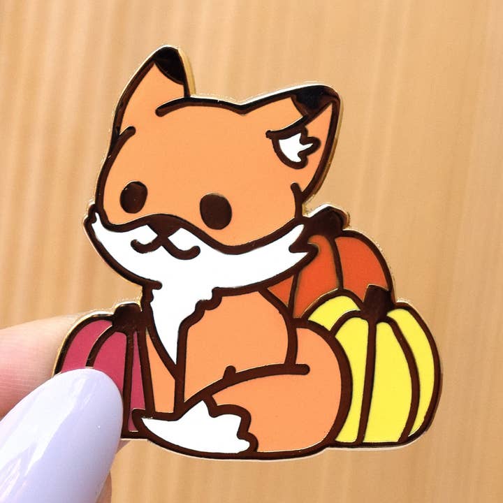 Pumpkin Patch Fall Fox Enamel Pin for wholesale by Sugarnova