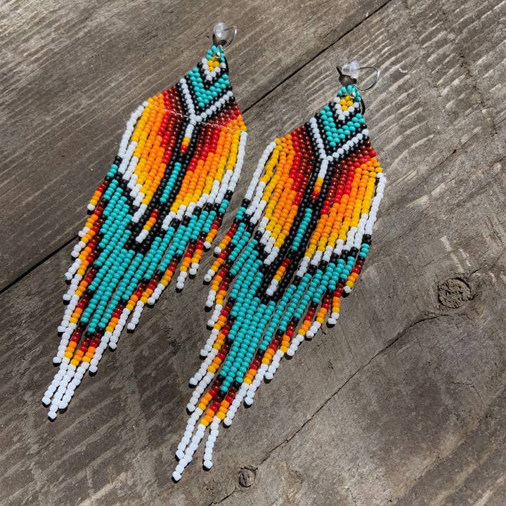 Fleurdesignz Western Jewelry - Vente Boucles d'oreilles pendantes - Boucles d’oreilles à franges style amérindien Serape2