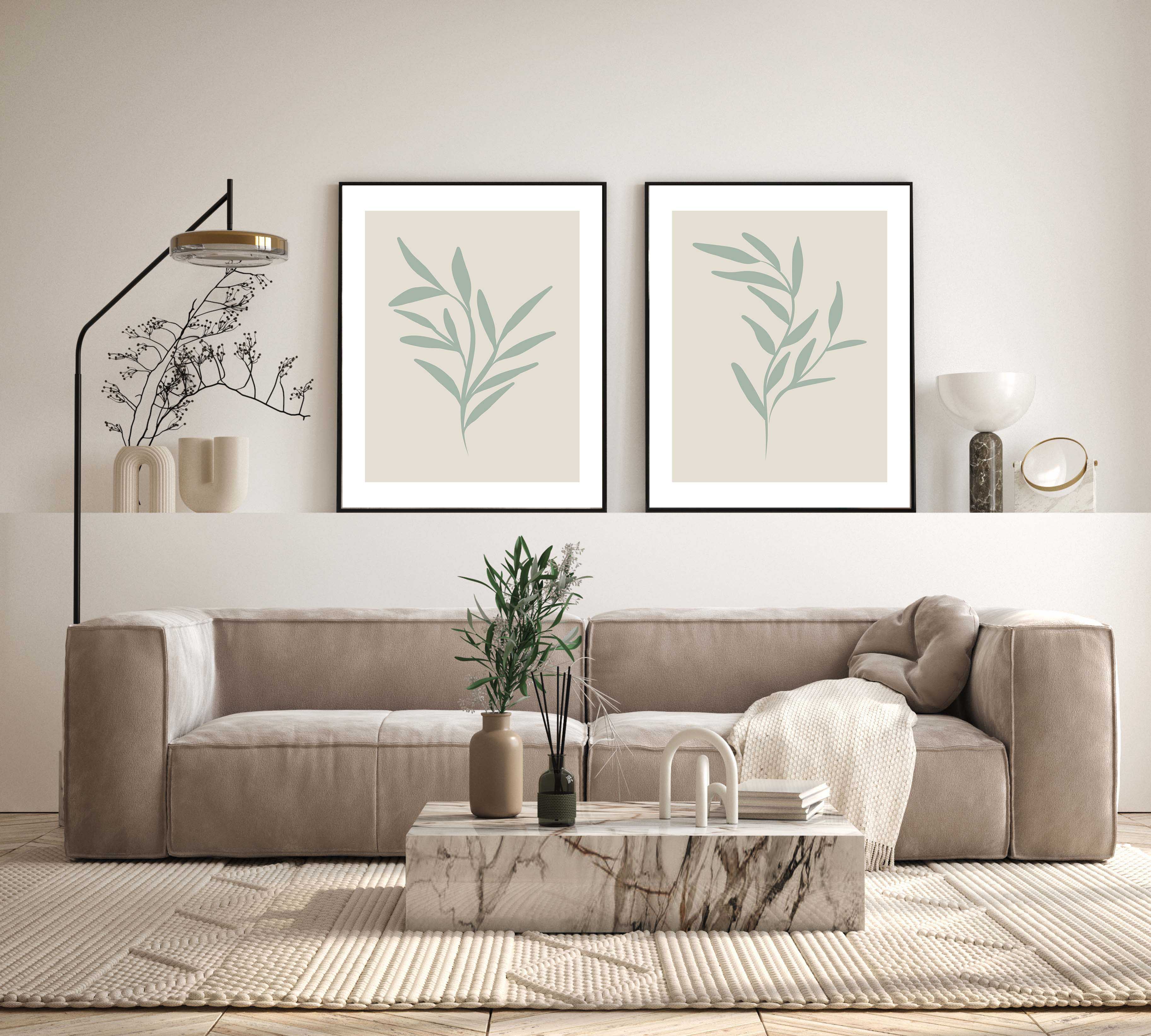 D'LUXE PRINTS - Wholesale Gallery Wall Set - Sage Leaves Prints Set3