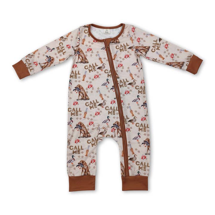 Call me dog duck baby kids hunting zipper romper for wholesale by Yawoo Garments