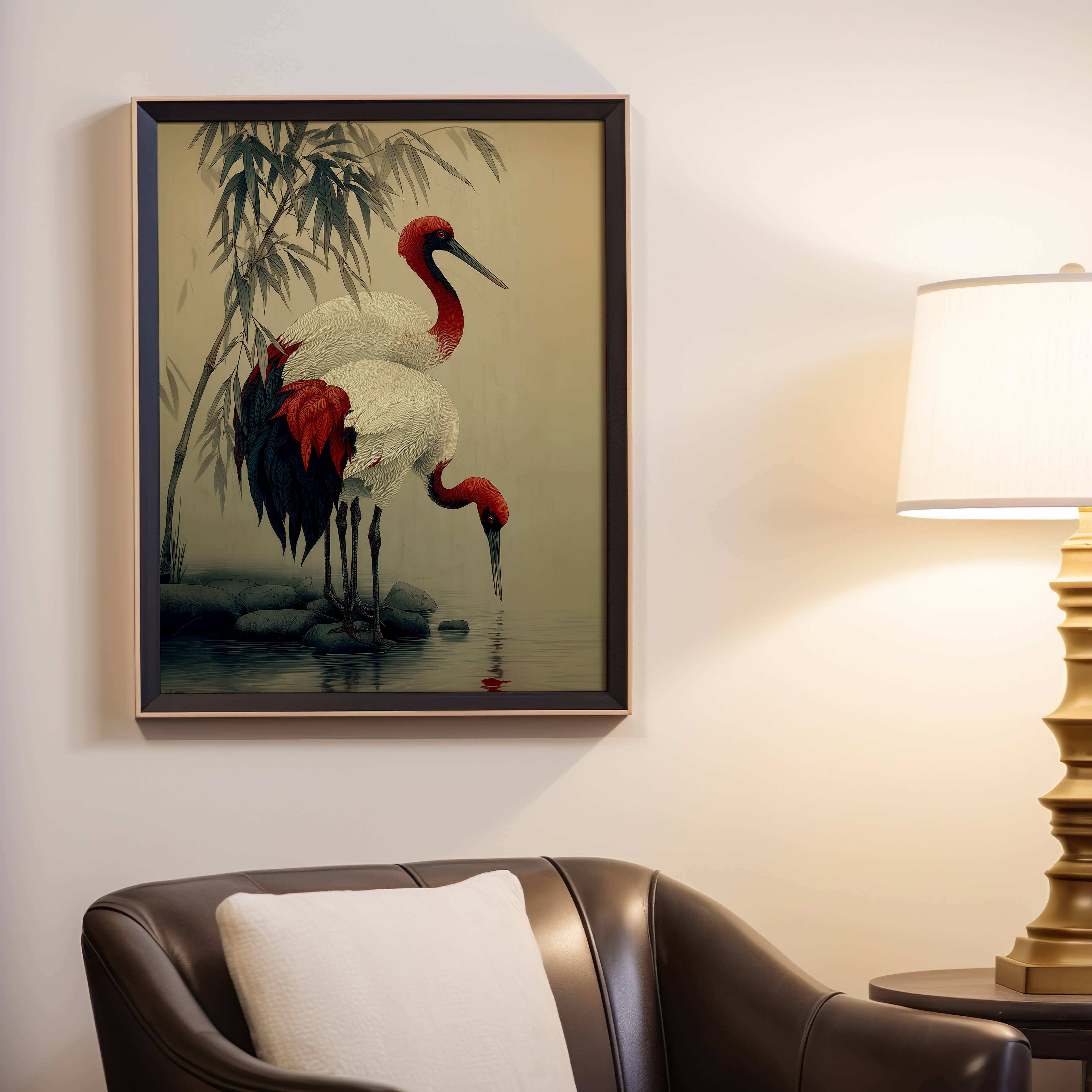IuliiaArtPrints - Wholesale Art Print - Japandi Wabi Sabi Decor – Two Red-Crowned Cranes Artwork2
