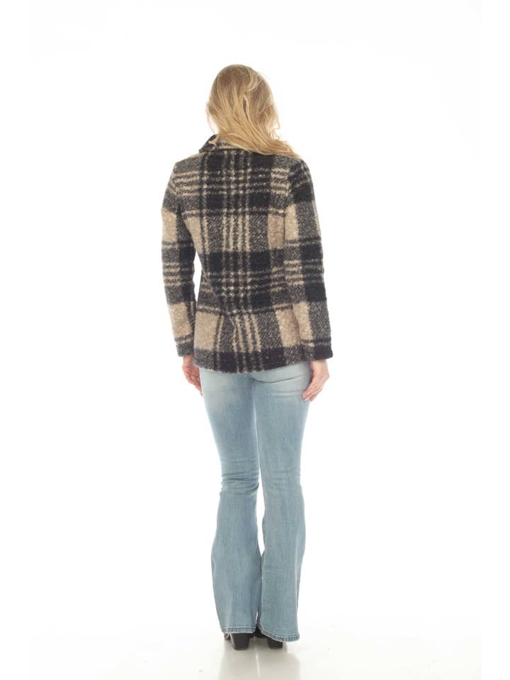 Kamana - Wholesale Coat - Women's - Women's B/W Check Plaid Jacket Coat KT8472