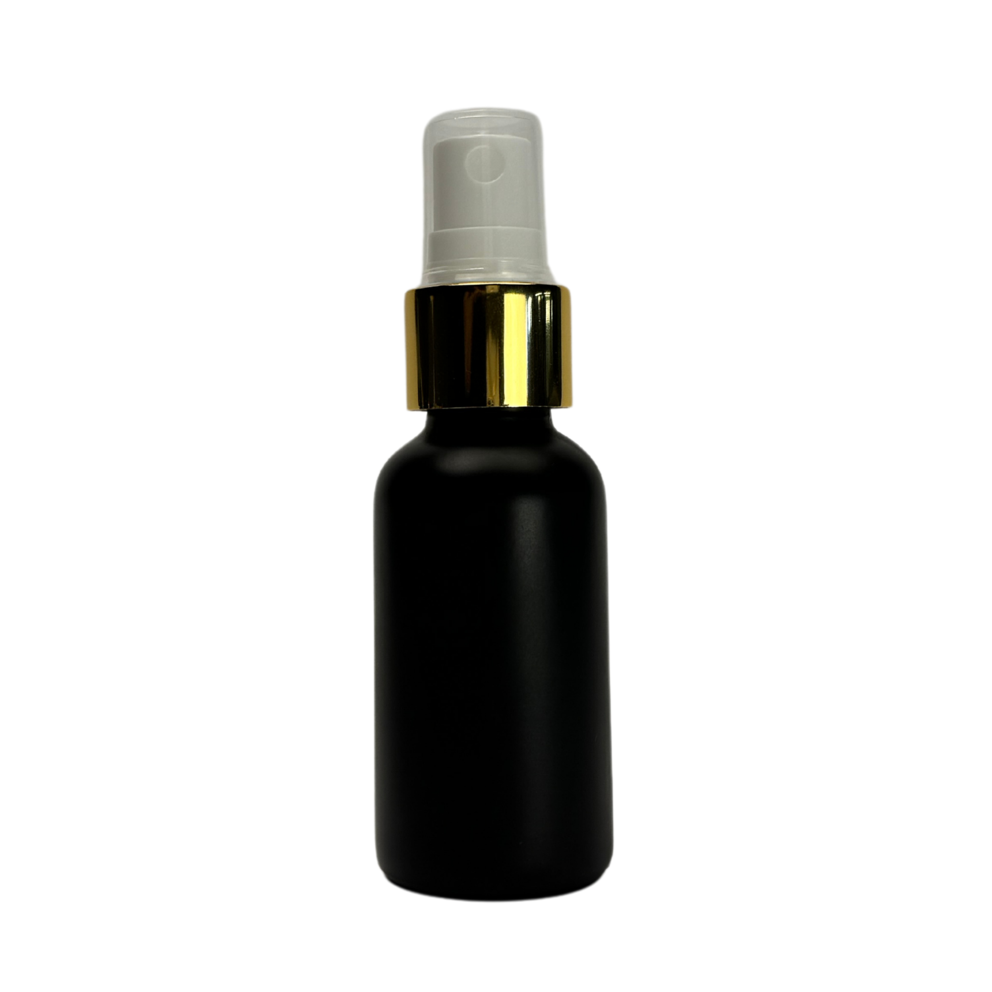 The Bottle Shoppe - Wholesale Essential Oil Holder - 1oz Black Matte Glass Bottle with Gold Fine Mist Sprayer0