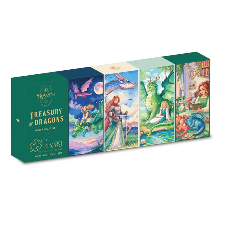 Treasury Of Dragons 4 x 99 Piece Mini Puzzle Set for wholesale by Reverie Puzzles