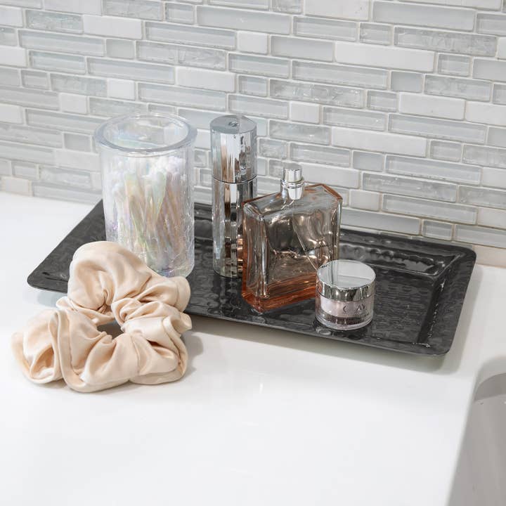 Hand Hammered Decorative Metal Tray 12X6 Dark Grey, Set of 2 for wholesale by Monarch Abode