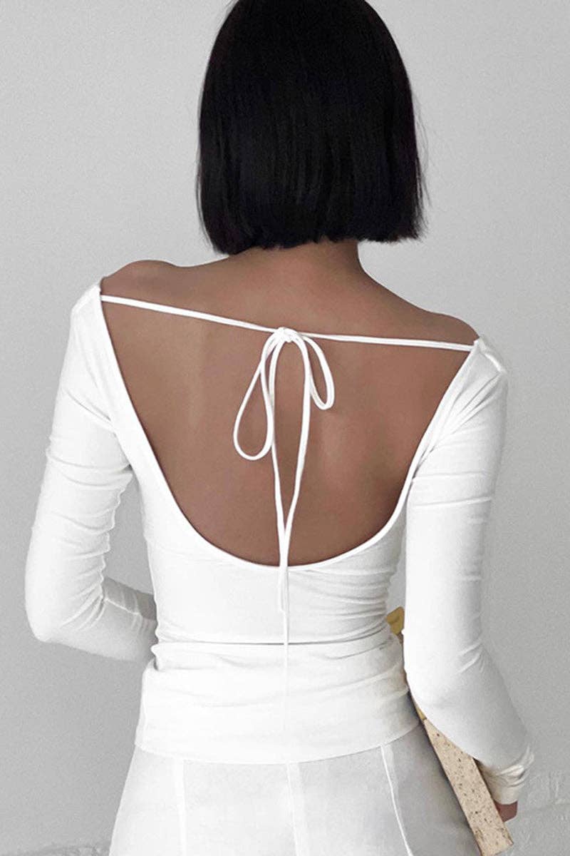 Mccolin – wholesale Stickad topp - Dam – Axelbandslös figursydd topp med långa ärmar6