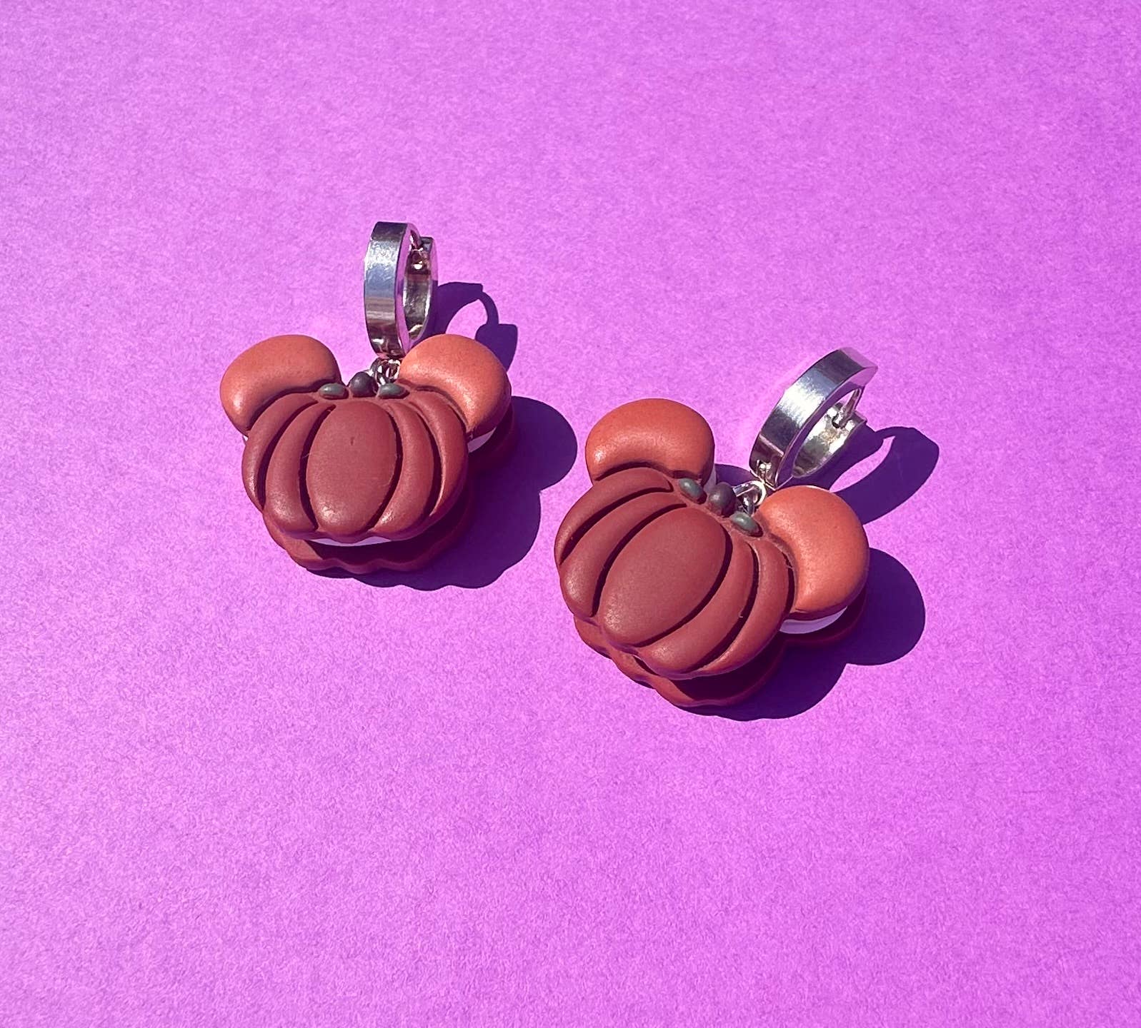 She makes clay - Wholesale Huggie Earrings - Mickey Mouse pumpkin macaroon huggie hoop earrings