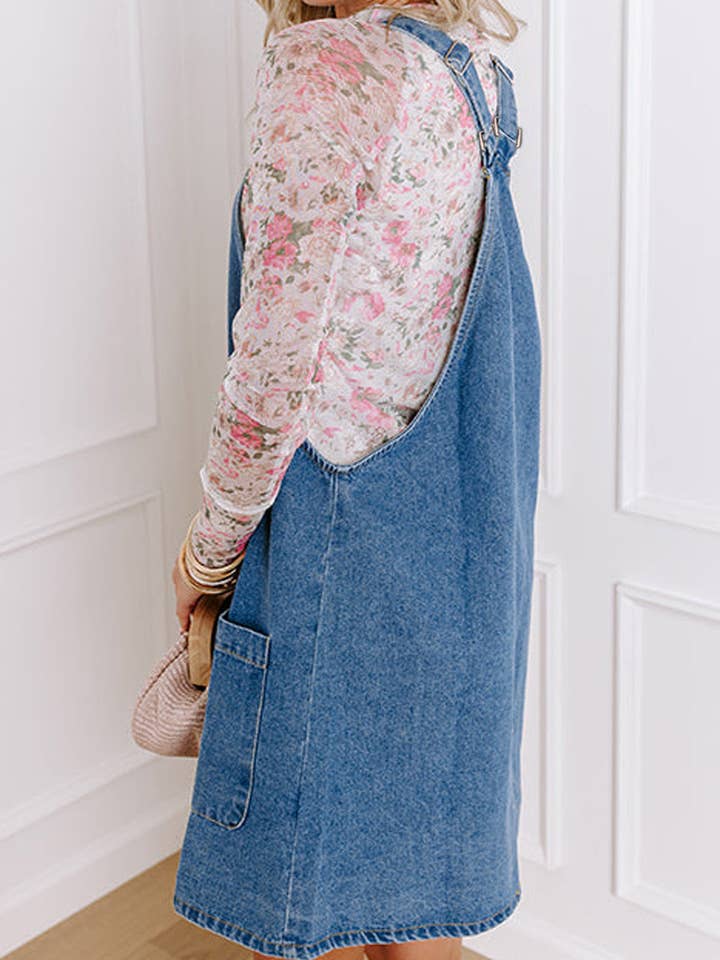 Lovesoft - Wholesale Dress - Women's - Wide Strap Button Front Pocketed Denim Mini Dress