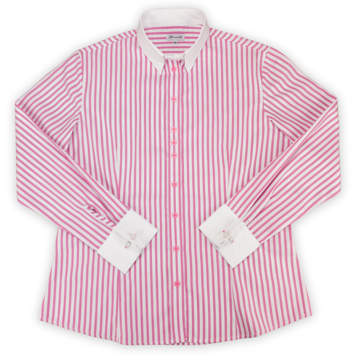 Salamander Shirts Ltd – wholesale Tröjor – Dam – Grenouille damskjorta med rosa och vita ränder, fransk dubbelmanschett2