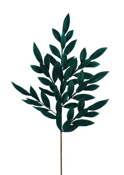 General Wholesale Inc - Wholesale Artificial Plant - 32"L Glitter Bay Leaf Spray-Hunter Green-XS2353120